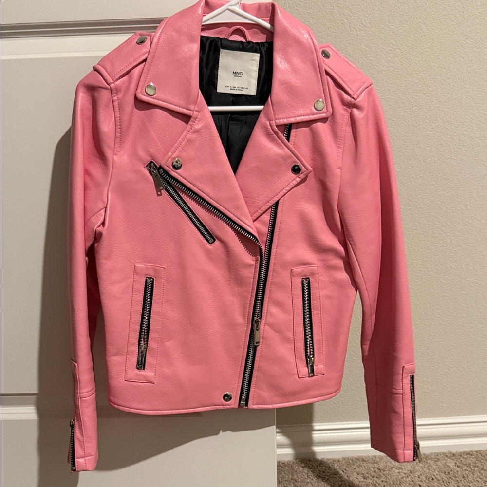 Mango Pink Leather Biker Jacket